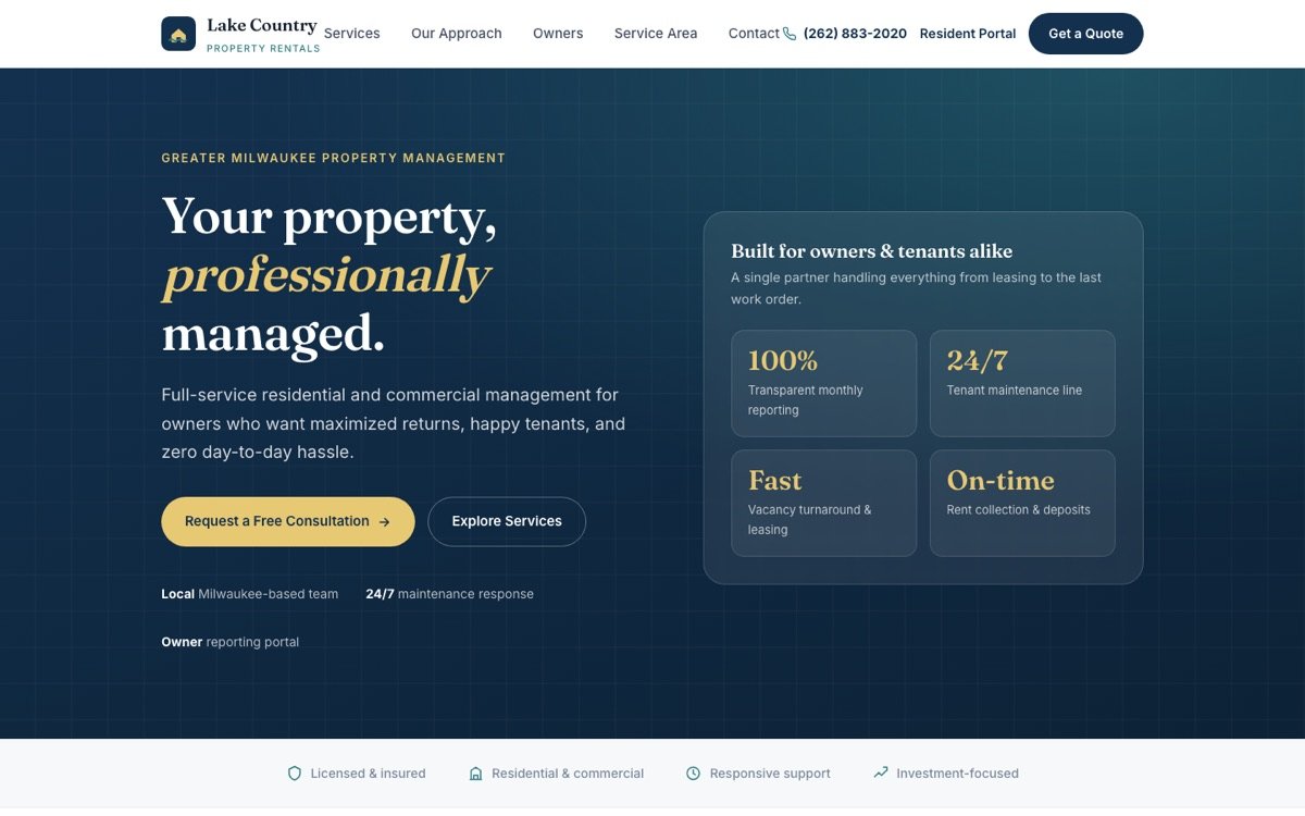 Lake Country Property Rentals homepage